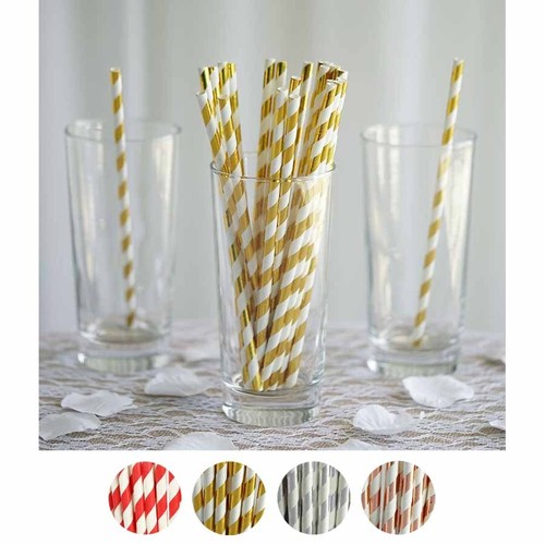 200 pcs 8" tall Decorative Striped Paper Straws Wedding Party Birthday Tableware