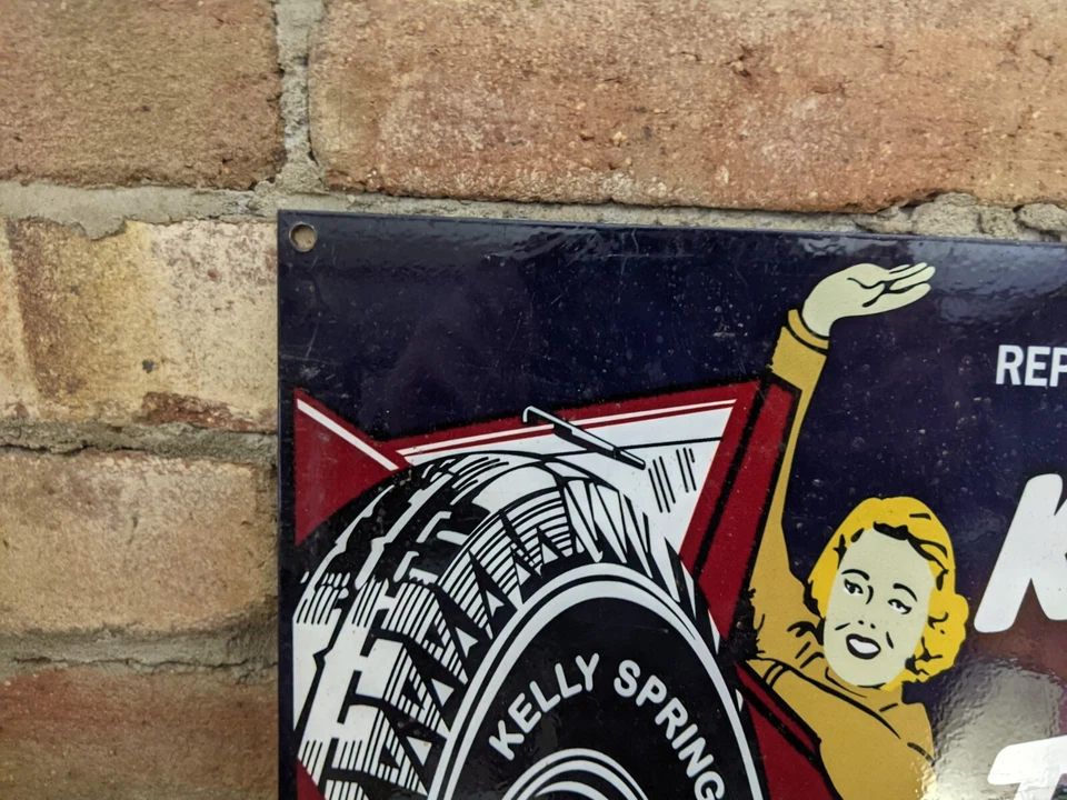 DE COLECCIÓN KELLY SPRINGFIELD NEUMÁTICOS PORCELANA PUBLICIDAD LETRERO RUEDAS NEUMÁTICO 12" X 8" Foto 2 de 4