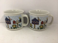 Maerdy Ceramic Coffee Cup - Birds and Birdhouses SET OF 2