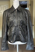 Y2k Fitted Ruffled Laced Sleeve Black Leather Limited Zip Up Jacket