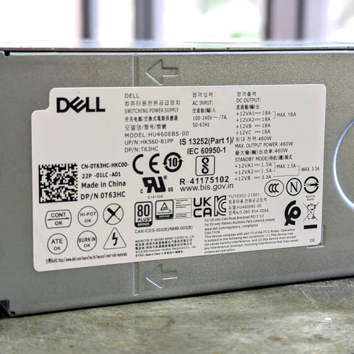 Dell XPS 8950 HU460EBS-00 460W PSU Power Supply - 0T63HC T63HC 80