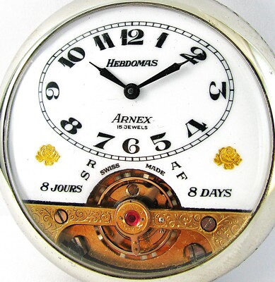 Vintage Arnex Hebdomas Fancy Nickel Case 8 Day Pocket Watch 15J