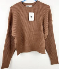 Elodie Crew Neck Rib Knit Cropped Sweater Size Large CLAY ELYS2434P NEW NWT
