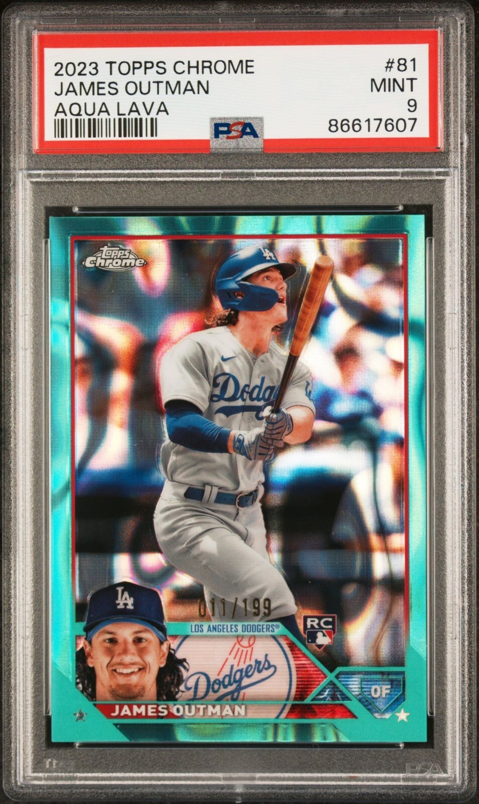 2023 Topps Chrome James Outman Rookie Aqua Lava Refractor #81 /199 PSA 9 MD472