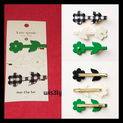 NWT Kate Spade New York x Target 3 Pack Floral Hair Clips Set Green Cream Black