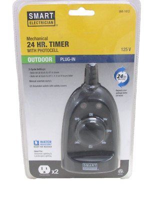 NEW! SMART ELECTRICIAN MECHANICAL 24-HR TIMER w/ PHOTOCELL, 2-OUTLETS, 368-1812