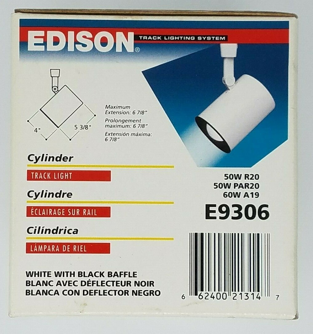 New Edison Track Light Lighting System E9306 White w/ Black Baffle. 50W-60W
