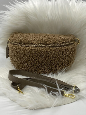ITALY Crossbody Bag MEDIUM Teddyfell Bauchtasche Taupe Bodybag Gold #2022542