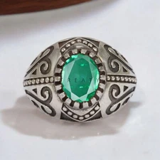 Emerald Oval Cut Gemstone With 925 Sterling Silver Ring For Men's #935 *