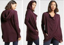 Athleta Purana Wrap Sweatshirt Women's S Hooded Pullover Sweater Spiced Cabernet