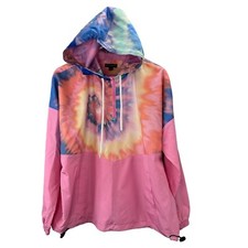 Riley & James Tie Dye Windbreaker Jacket Pullover Size M Women Pink Pockets Nwot