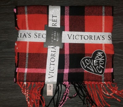 Écharpe Victoria's Secret Winter Angel - Noire Avec Logo Et Rayures - Franges