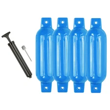 4PCS Boat Fender 5.5x20'' Marine Inflatable Buoys Vinyl Ribbed Dock Bumper Blue