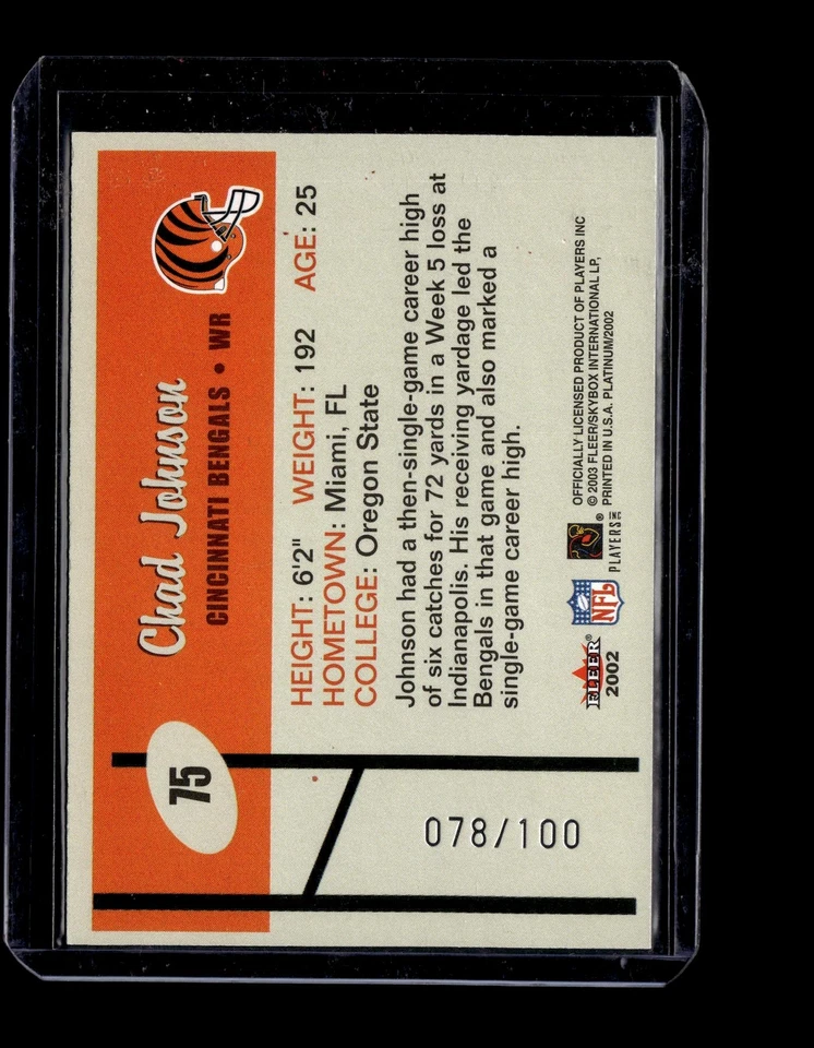 2002 Fleer Platinum Finish #75 Chad Johnson #/100 - Image 2 of 2