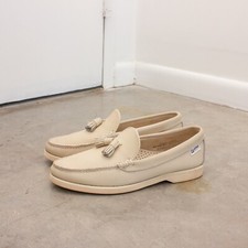 399$ QUODDY Beige Leather Slip On Tassel Loafers Made in USA Size US:11