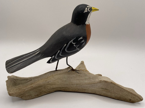 Vintage Hand Painted American Robin on Driftwood