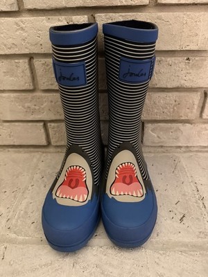 Joules Shark Wellies Blue Children's Rain Boots Rubber Size 2