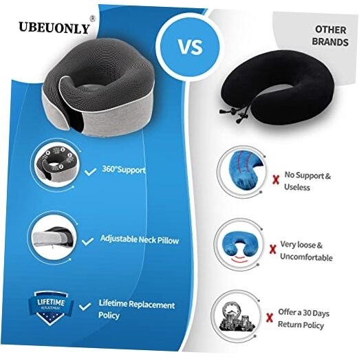 Adjustable Grey Memory Foam Travel Neck Pillow with Chin Support