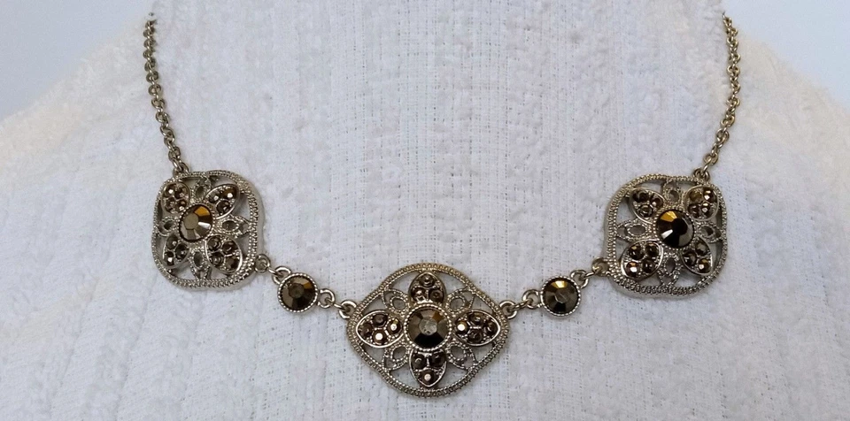 Collar gargantilla Liz Claiborne Art Deco imitación marcasita declaración 15" Foto 2 de 4