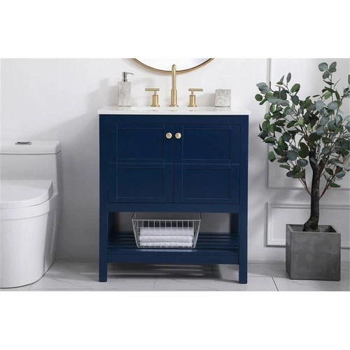 Elegant Decor Theo 30" Steel and Solid Wood Single Bathroom Vanity in Blue - Picture 7 of 8