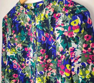 J.Crew Floral Half Button Down Blouse Womens Small Blue Pink Long Sleeve Top