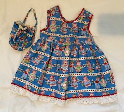 Vtg 1971 Fun Frills Raggedy Ann And Andy Dress w/ Purse 12 Months Lord & Taylor