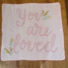 Cloud Island You Are Loved White Pink Flower Cotton Muslin Baby Blanket