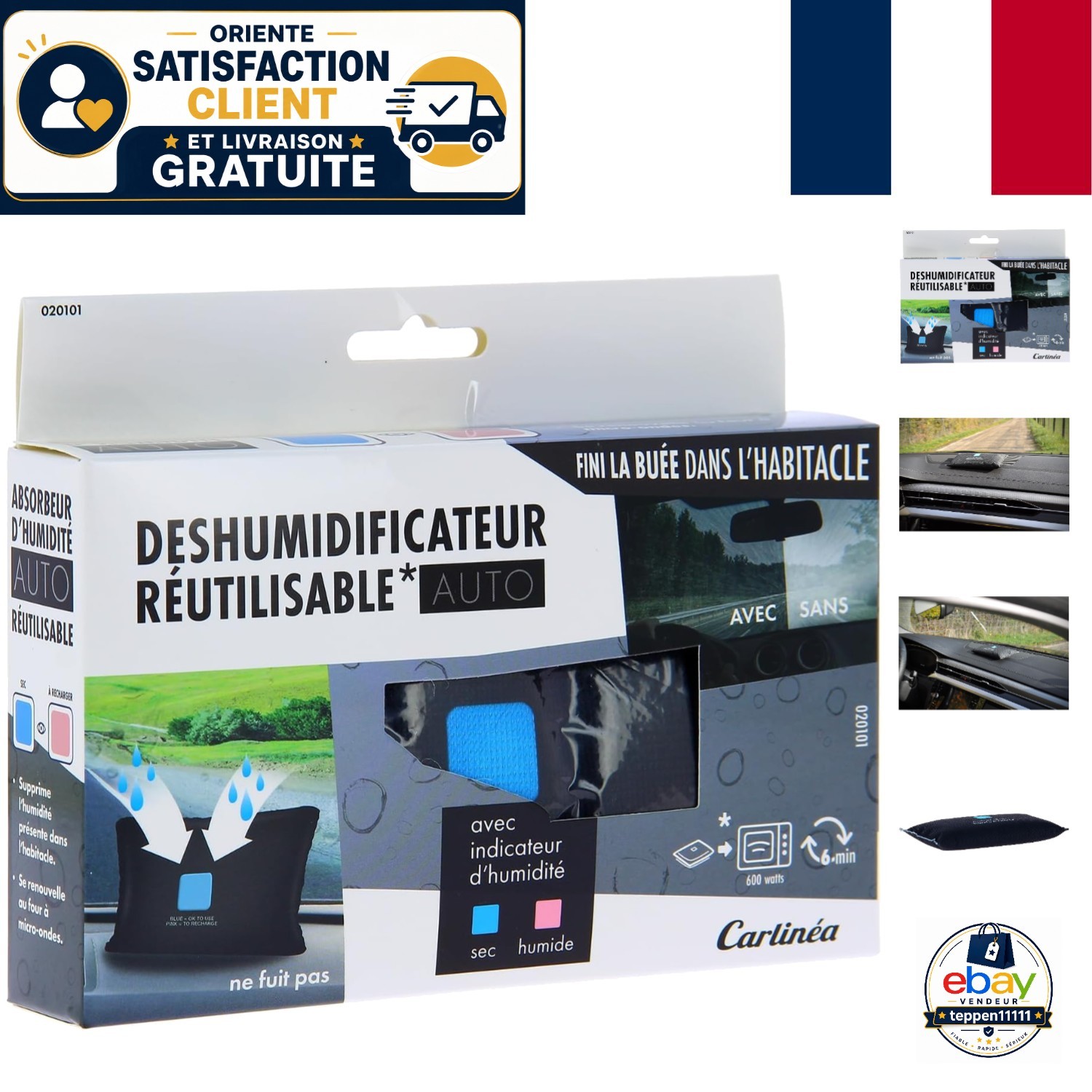 Déshumidificateur voiture anti-buée Carlinea 020101 absorbeur humidité bleu