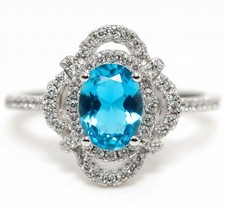 2CT Blue Topaz Topaz 925 Solid Sterling Silver Ring Jewelry Sz 8