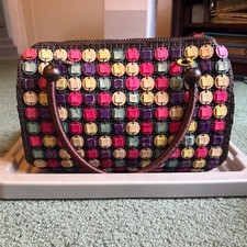 Boho Woven coconut shellShoulder Bag Multicolored Wood Circles Beaded Handle