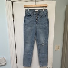 Nicole Miller New York Skinny Jeans High Rise Distressed Light Blue Button Denim