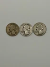 LOT OF 3 - 1944 Washington Quarters - Circulated 25c Coins - 90% Silver