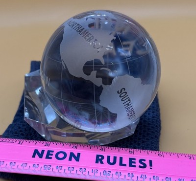 Paperweight Oddity Glass World Globe Lead Crystal Deco Base Unique