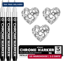 3Pcs Chrome Paint Markers, Silver Permanent Mirror Liquid Chrome Pens for Plasti