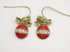 Avon Christmas Rhinestone Ornament Earrings Pierced Gold Tone D3093