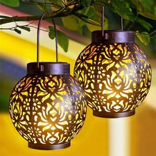 2Pcs Solar Powered LED Morrocan Lantern Hanging Lamp Outdoor Garden Light Decor