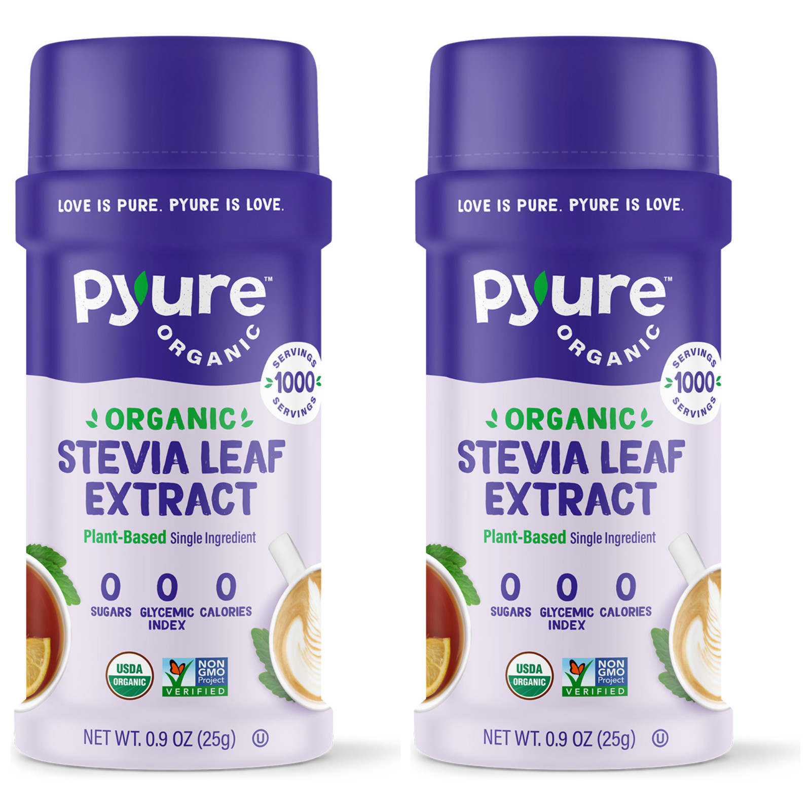 2 Pyure Organic Stevia Extract Powdered Sweetener 0.9 oz Each