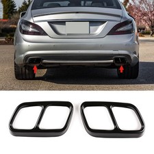 2* Gloss Black Stainless Exhaust Pipe Cover Trim Fits Mercedes CLS 2012-2017