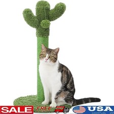 Sisal Cat Scratcher Post W/ Hanging Ball Stable Durable Wood Base Cats New