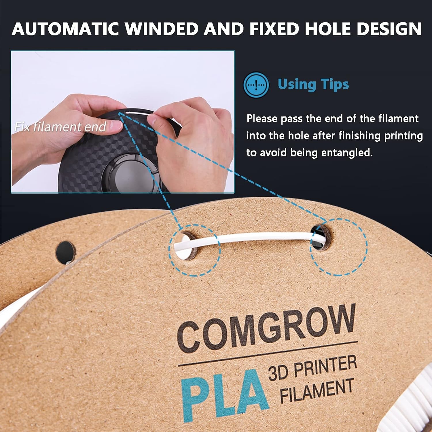 Comgrow PLA 3D Printer Filament, 3D Printer PLA Filament 1.75mm, Dimensional Acc