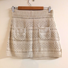 Free People Beach Beige Crochet Knit Mini Skirt Waist Pockets Women Size M