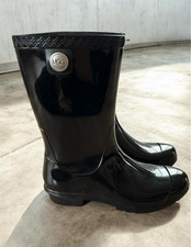 UGG Rain Boots Womens Black Rubber Waterproof Mid Calf Pull On - Size 6