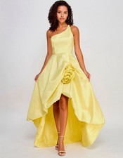 NWT Yellow One-Shoulder Hi-Low Formal Dress 9/10 Bridesmaid Prom Party Rosette