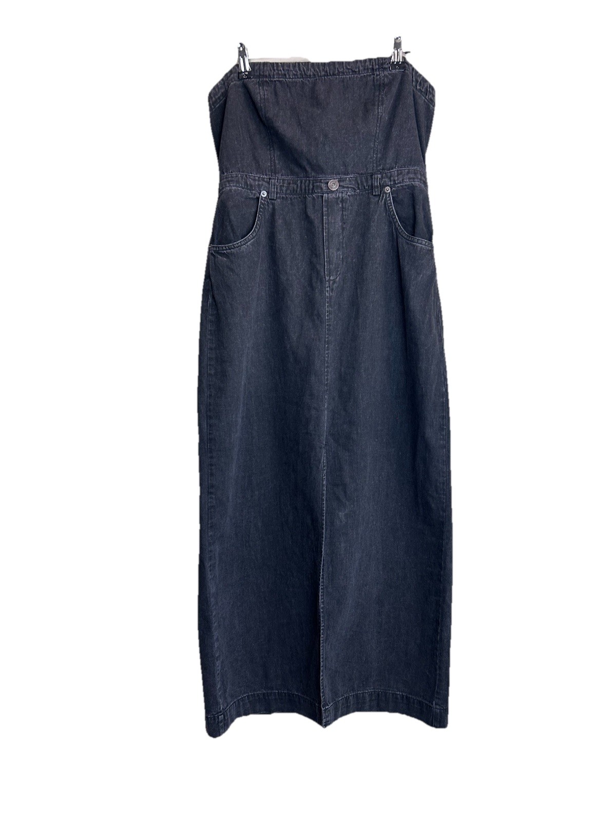 FREE PEOPLE dress Size 4 Black Denim Jean Strapless Midi Western Boho Festival