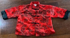 CHILDREN'S TODDLER BABY RED  BLACK CHINESE SILK ASIAN MANDARIN COLLAR SHIRT 2