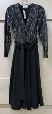YOURS LONDON Curve Black London Sequin Wrap Skater Dress - UK 18 / EU 46 - £47