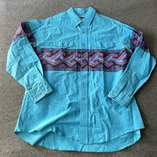 Vintage Wrangler Brushpopper Western Shirt Mens 2XL Turquoise Aztec USA Made