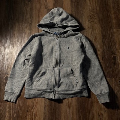 Kids Polo Ralph Lauren Gray Zip Up Hoodie Size M 10 12 Pouch Pocket