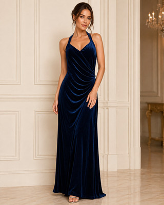 New Bob Mackie Imperial Velvet Evening Dress Halter Gown 18W-22W