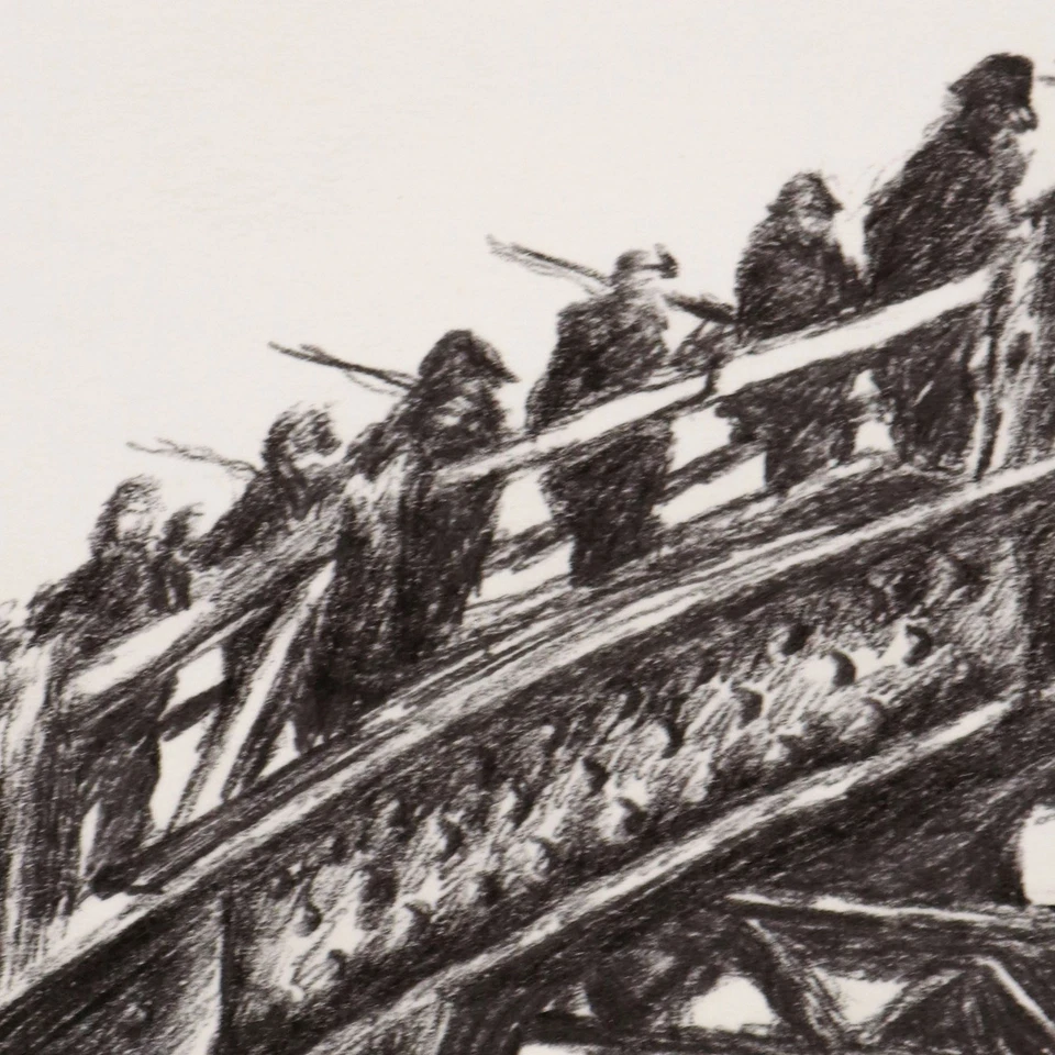 BREMER HANDZEICHNUNG KUGELSCHREIBER BRÜCKE SOLDATEN KRIEG UNIKAT 1971 VP: 180€* - Bild 3 von 4